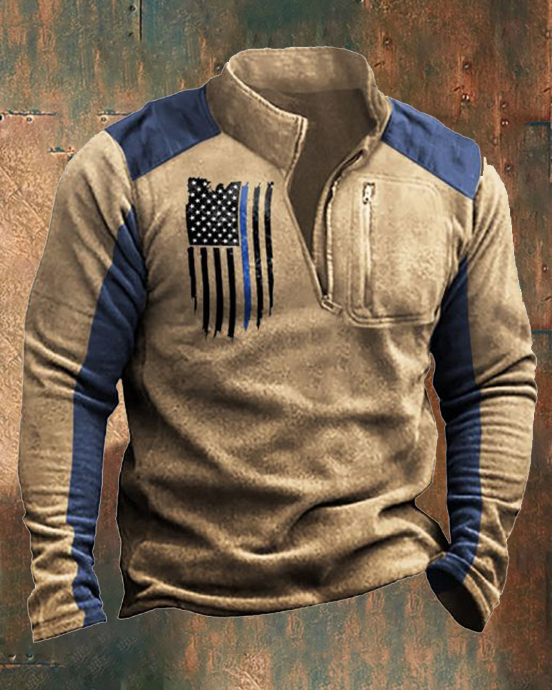 Men's Outdoor Retro Contrast Color Sweatshirt