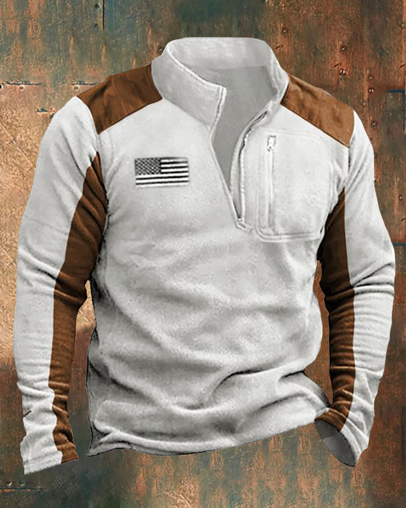 Men's Outdoor Retro Contrast Color Sweatshirt