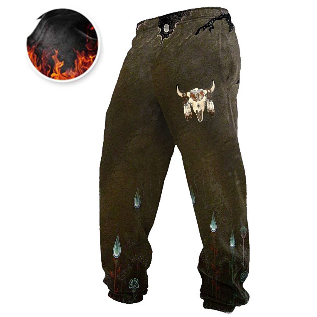 Men's Old Man Print Soft Fleece Loose-fit Sweatpants With Pocket