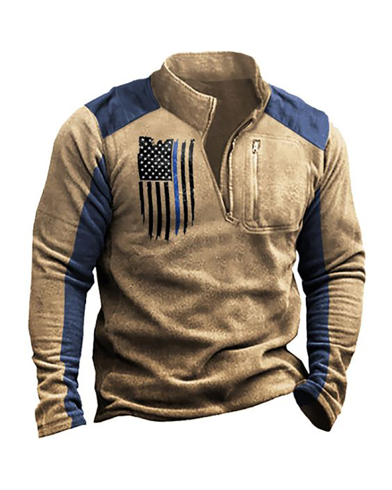 Men's Outdoor Retro Contrast Color Sweatshirt