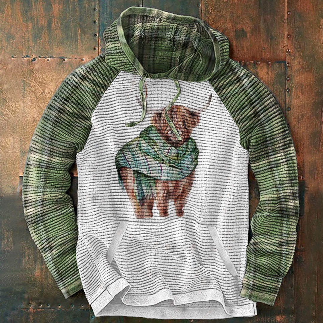 Contrast Highland Cattle Print Slouchy Hoodie