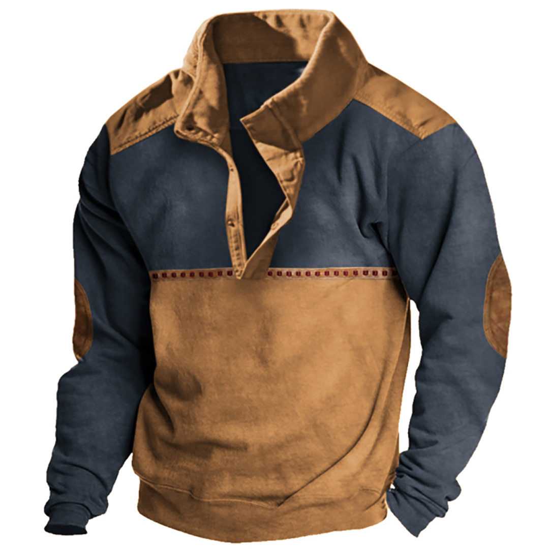 Men's retro all-match color contrast long-sleeved sweatshirt