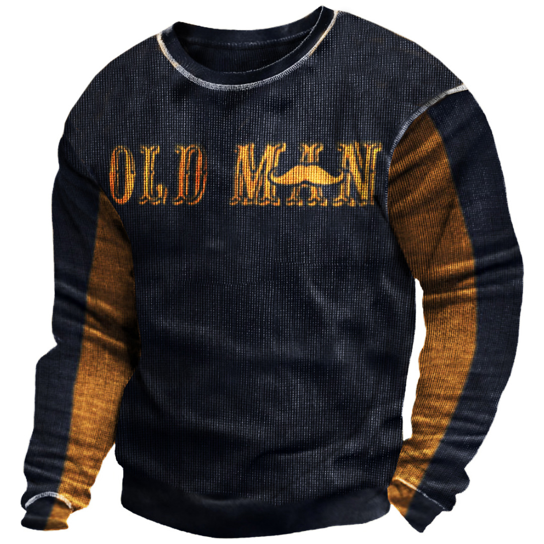 Men's retro all-match color contrast long-sleeved sweatshirt