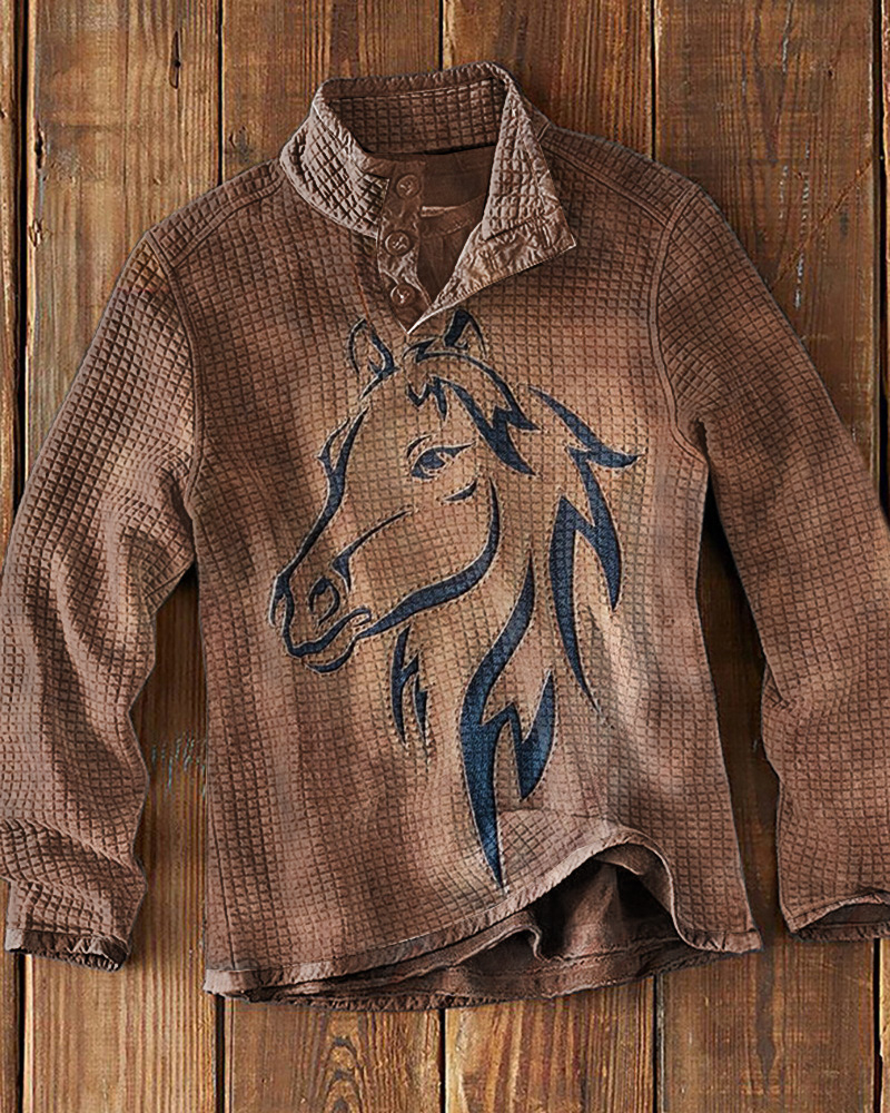 Western Horse leather art print polo shirt