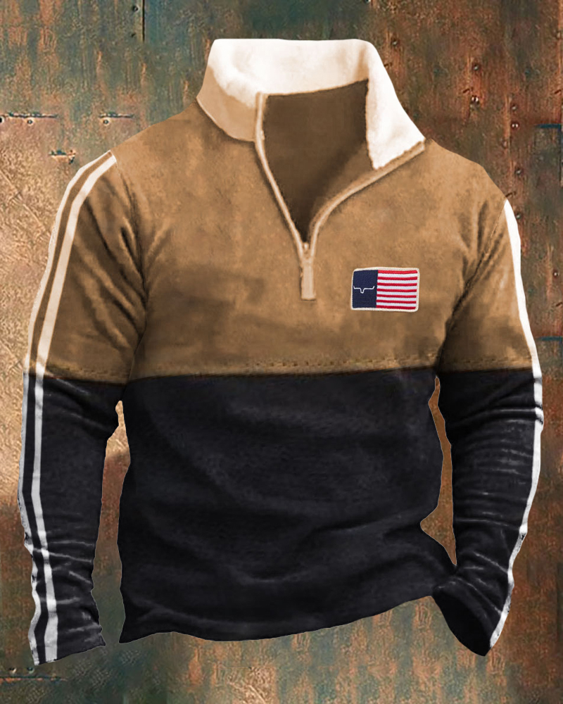 Men's Outdoor Retro Contrast Color Sweatshirt