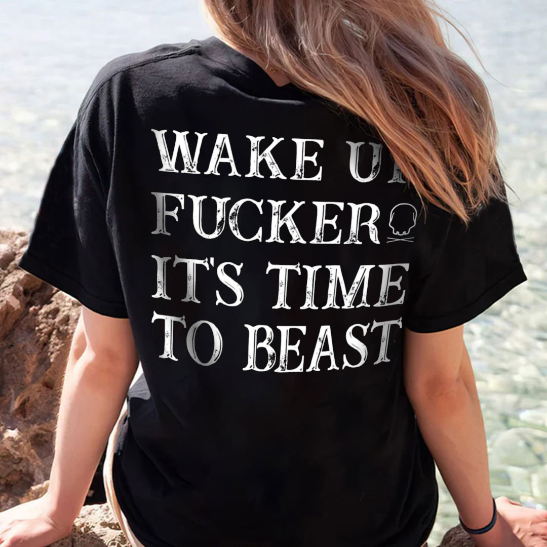Wake Up Fucker It's Time To Beast Skull Butterfly Demon Print Women's T-Shirt