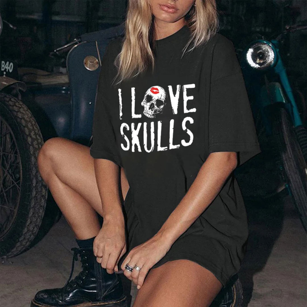 I Love SkullS Print Women's T-Shirt