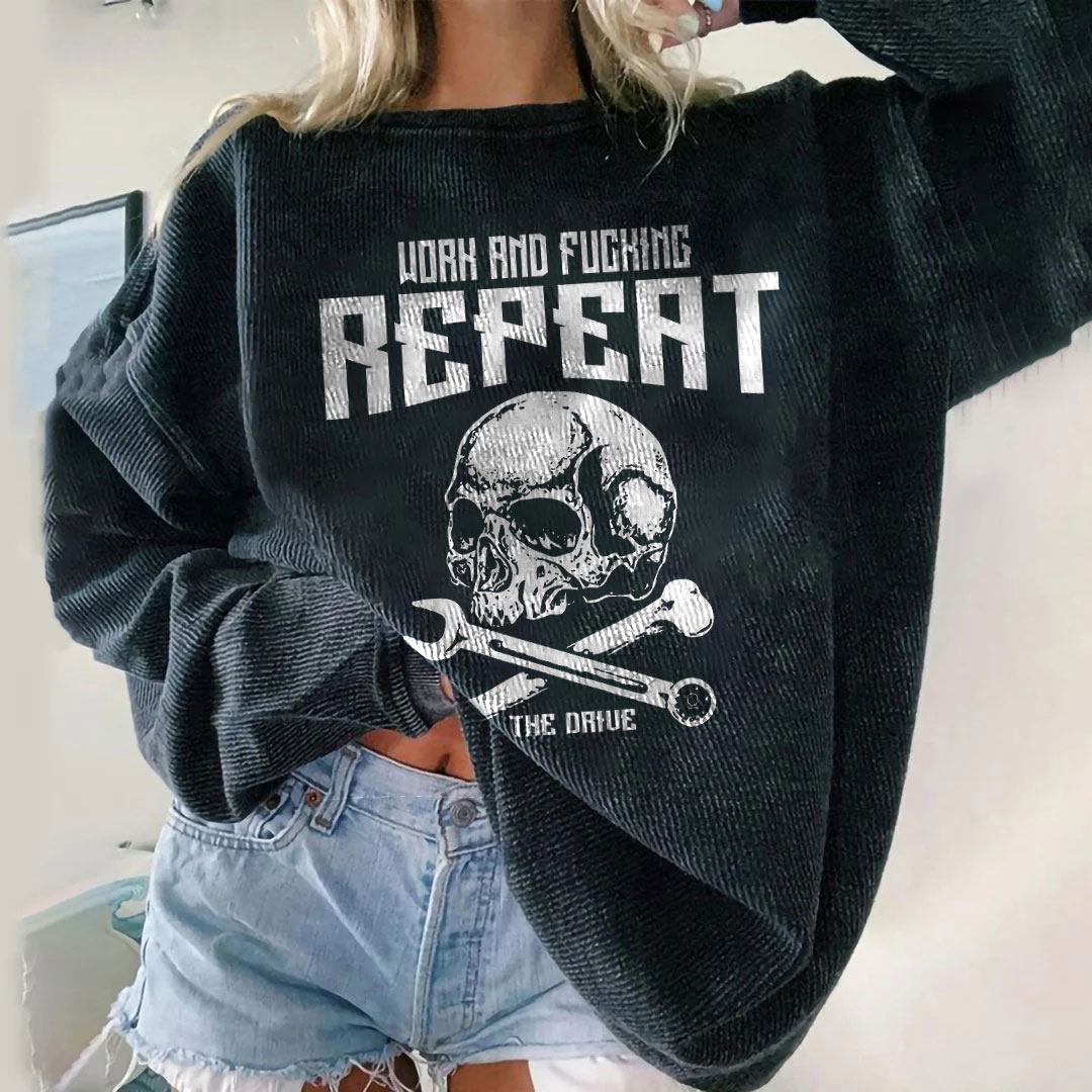 Work Ahd Fughing Repeat Skull Women's T-Shirt