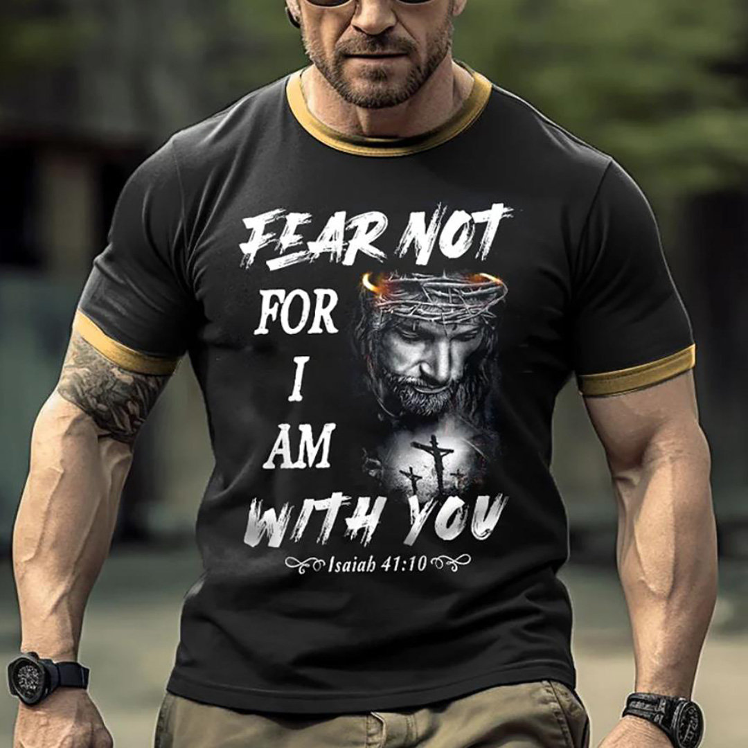 Men's Fear Not For I Am With You Jesus Print Tie T-Shirt