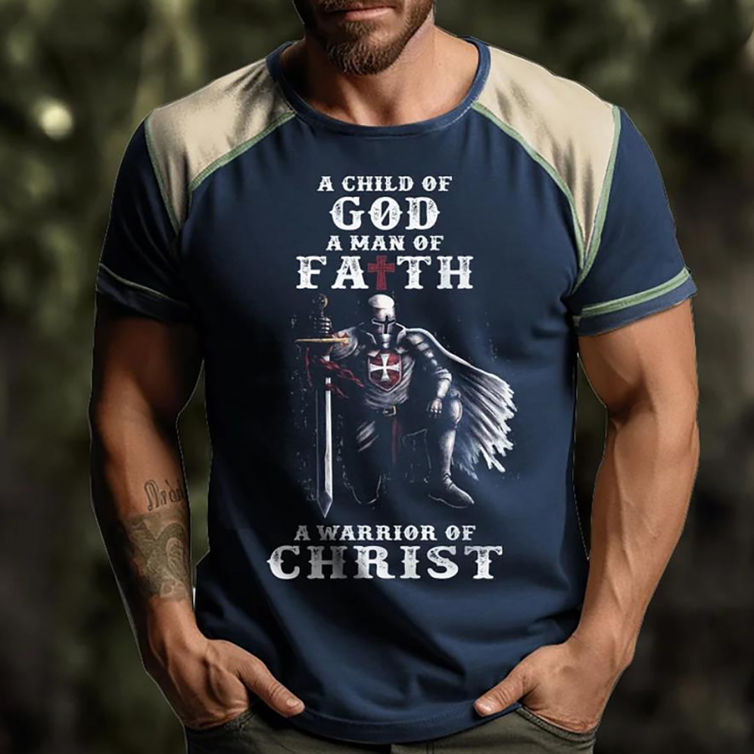 Men's Son of God Man of Faith Warrior of Christ Print T-Shirt