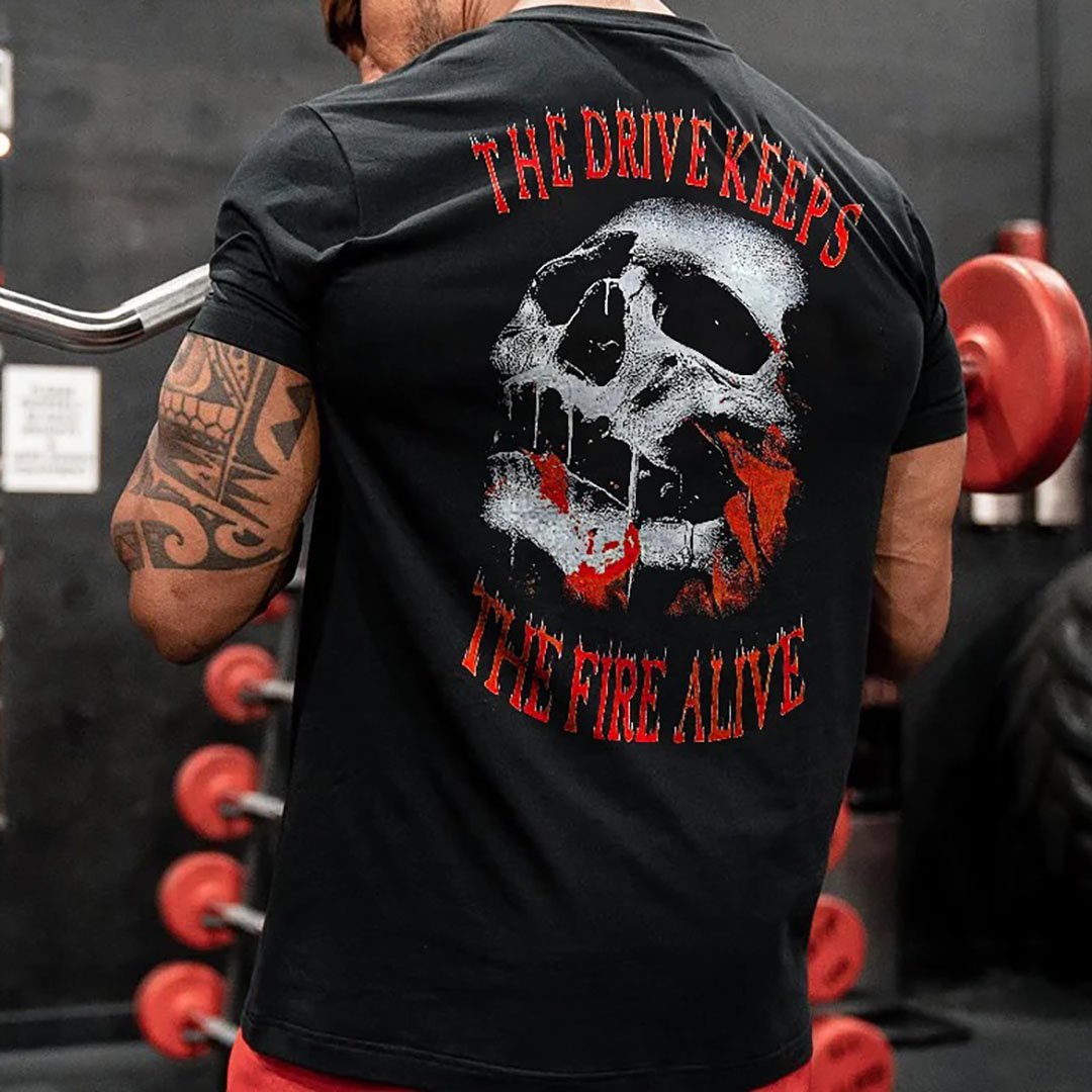 The Drive Keeps The Fire Alive Skull Print Men's T-Shirt