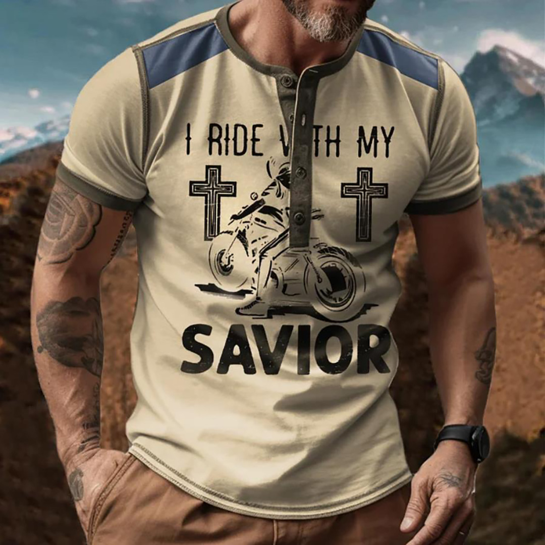 Men's Cross Motorbike I Ride With My Savior Print T-Shirt