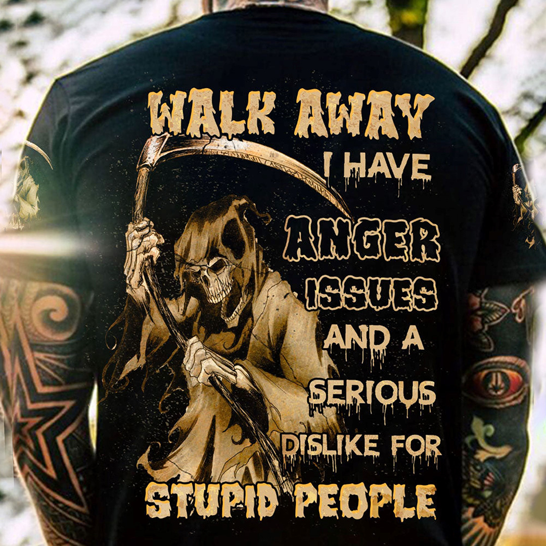 Go Away I Have Anger Problems Skull Print Men's T-Shirt