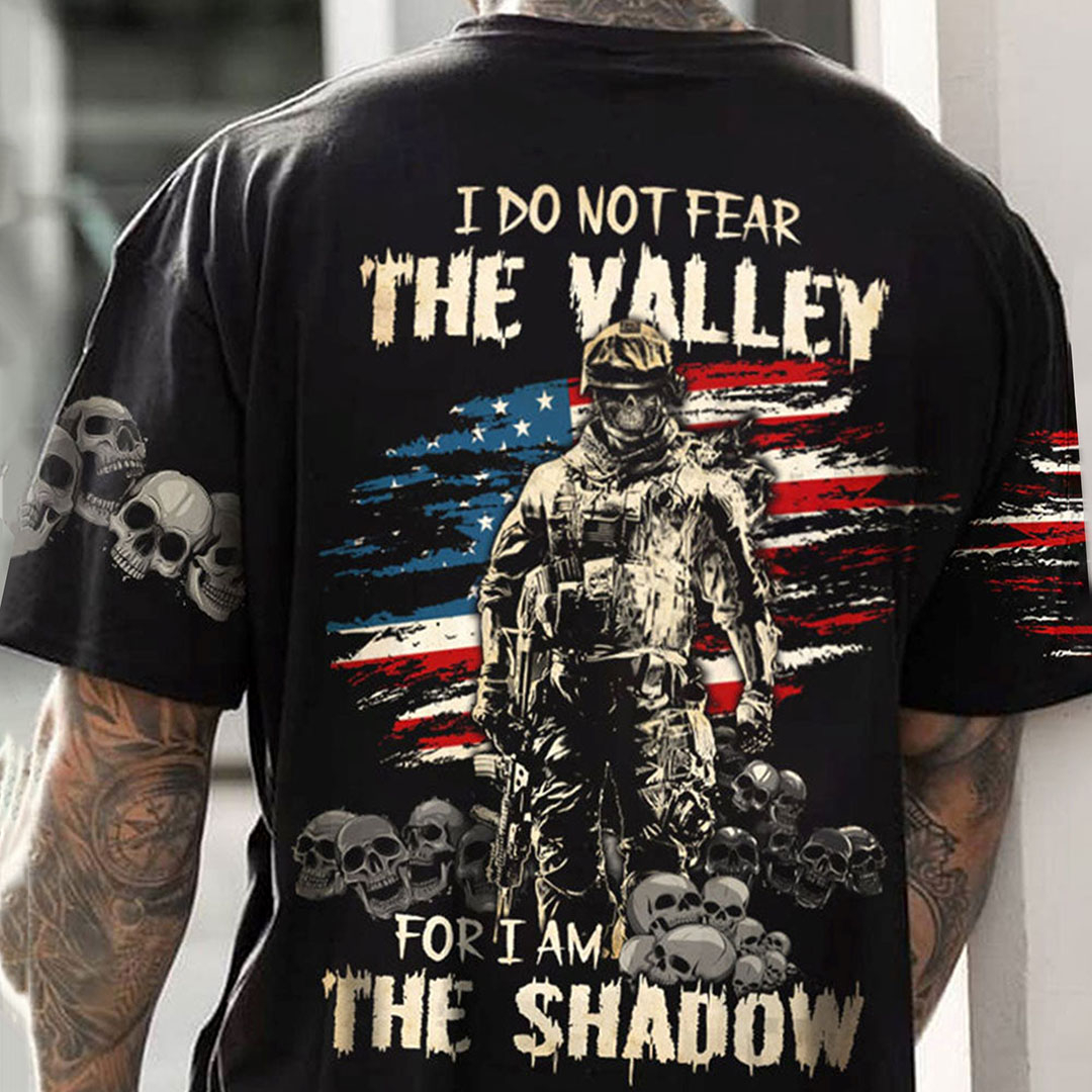 I Do Not Fear The Valley Skull Veteran Print Men's T-Shirt