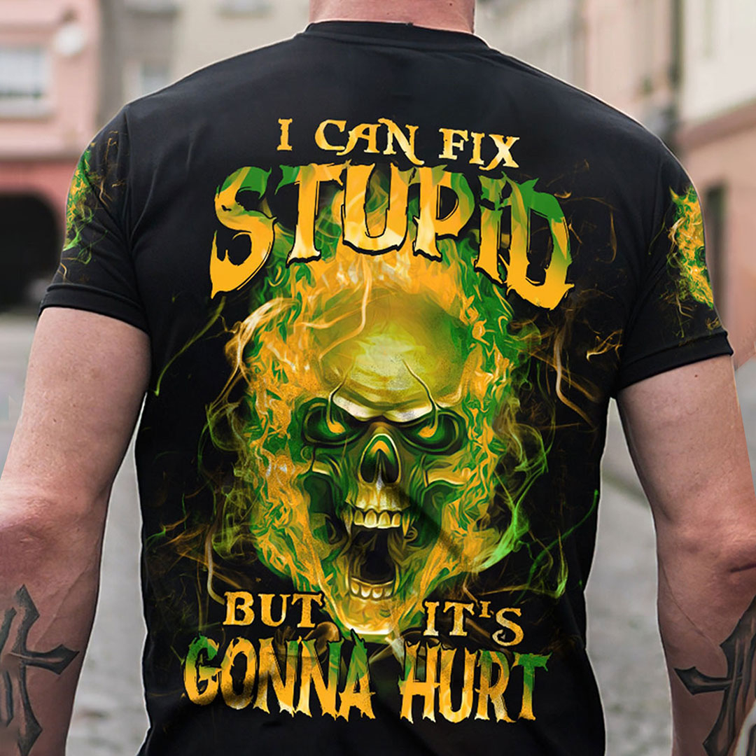 I Can't Fix the Stupid Burning Skull Print Men's T-Shirt
