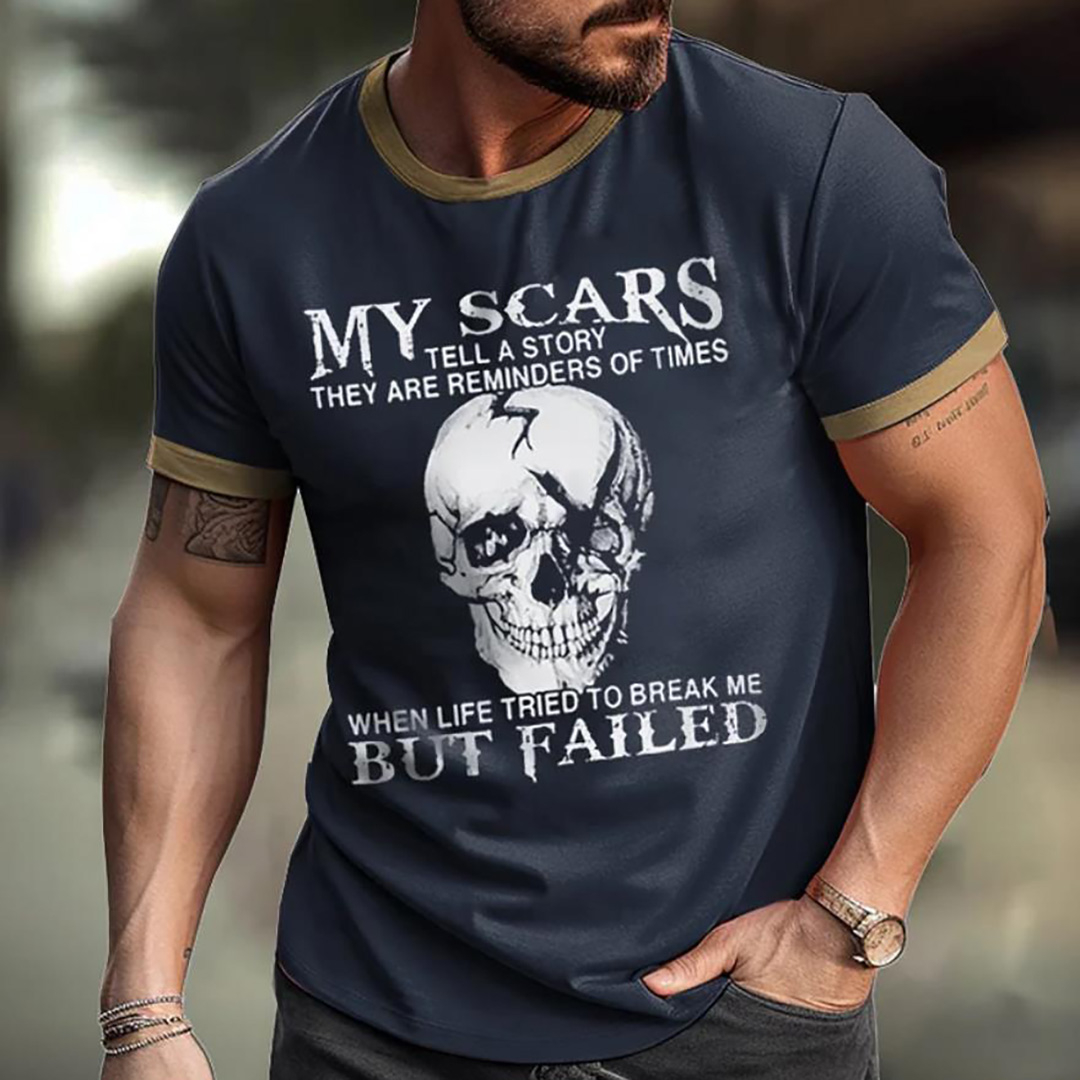 Men's My Scars Are Reminders Of Times Skull Panel T-Shirt