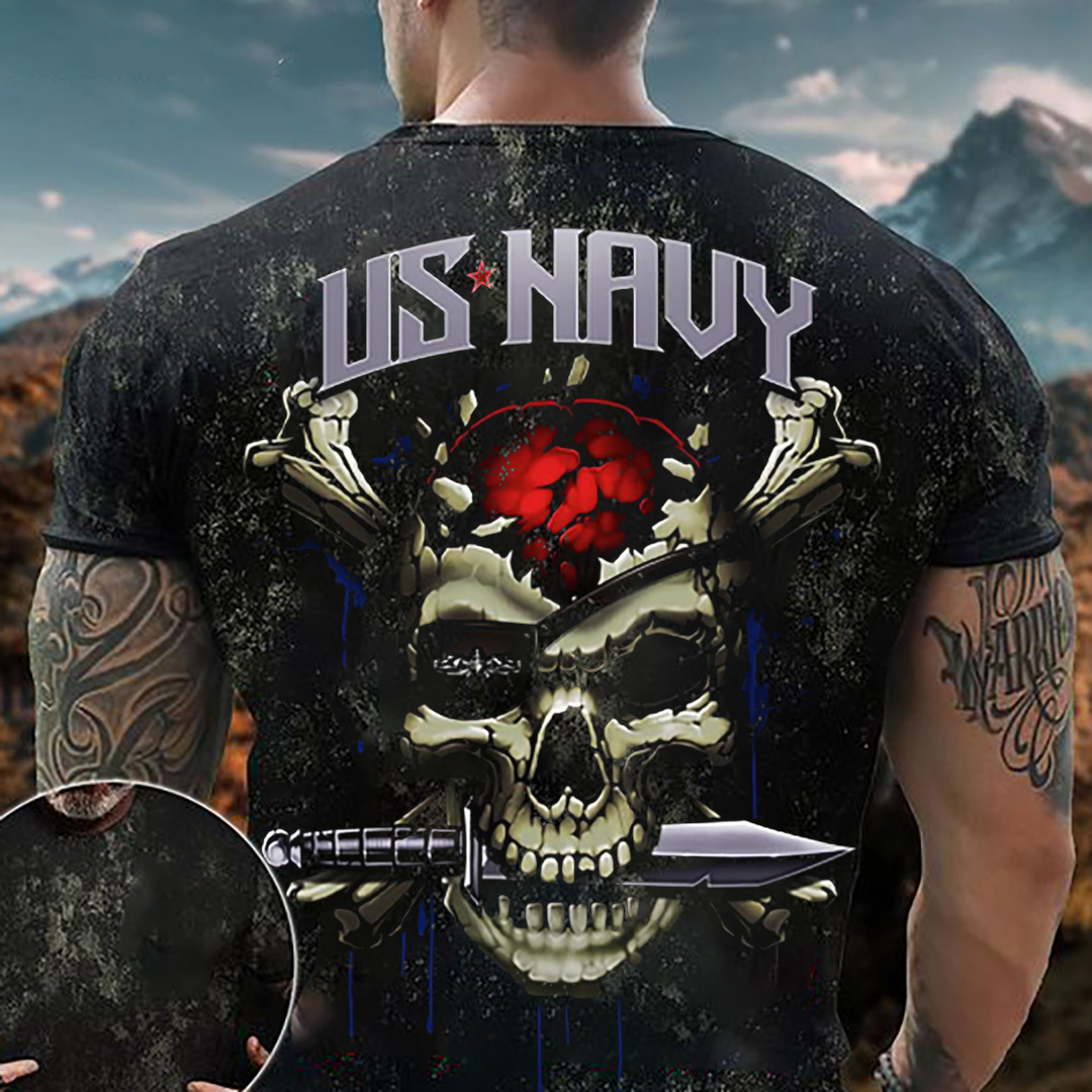 Casual all-match skull print men's T-shirt