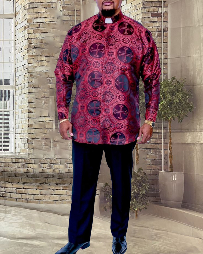 Men's casual color contrast print long-sleeved jacket