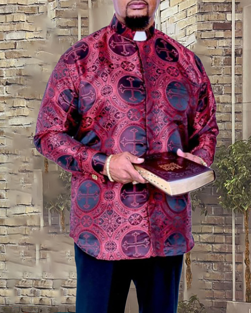 Men's casual color contrast print long-sleeved jacket