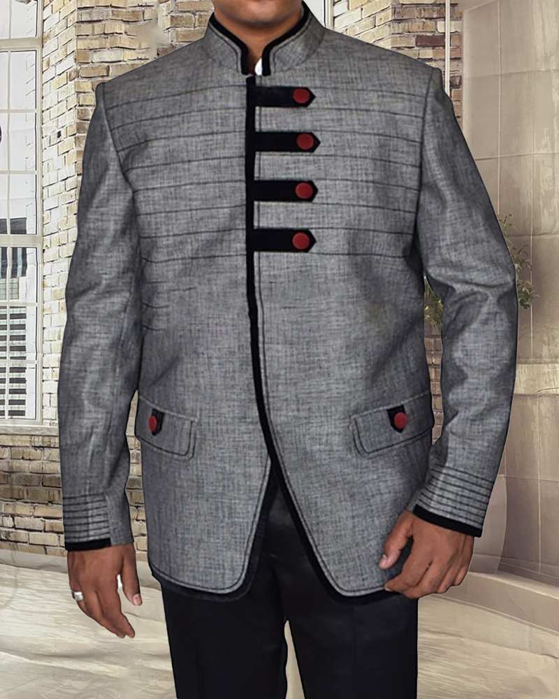Men's Casual Contrast Color Printed Jacket