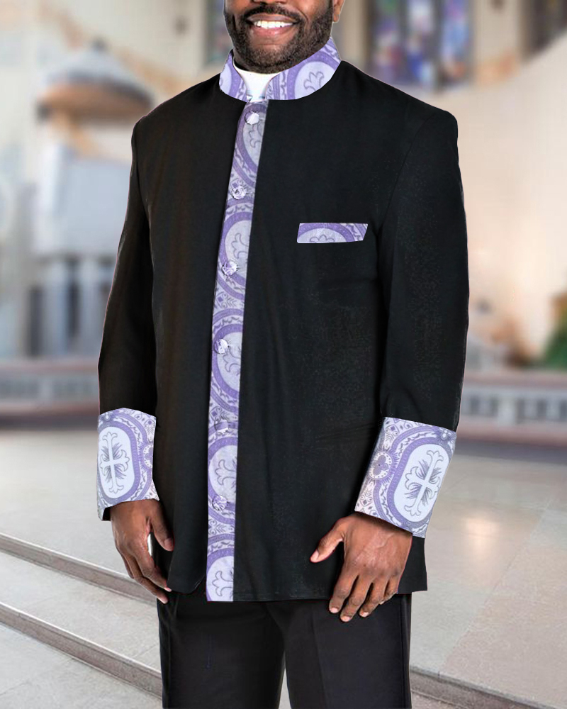 Men's Casual Contrast Color Printed Jacket