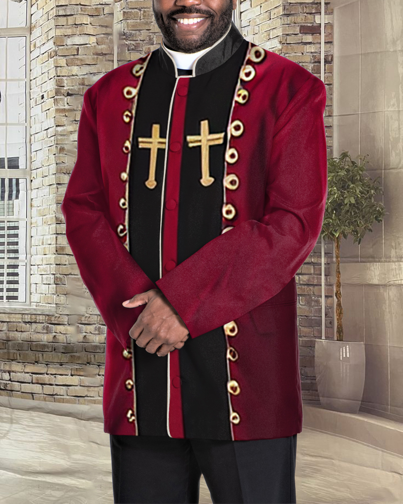 Men's Casual Contrast Color Printed Jacket