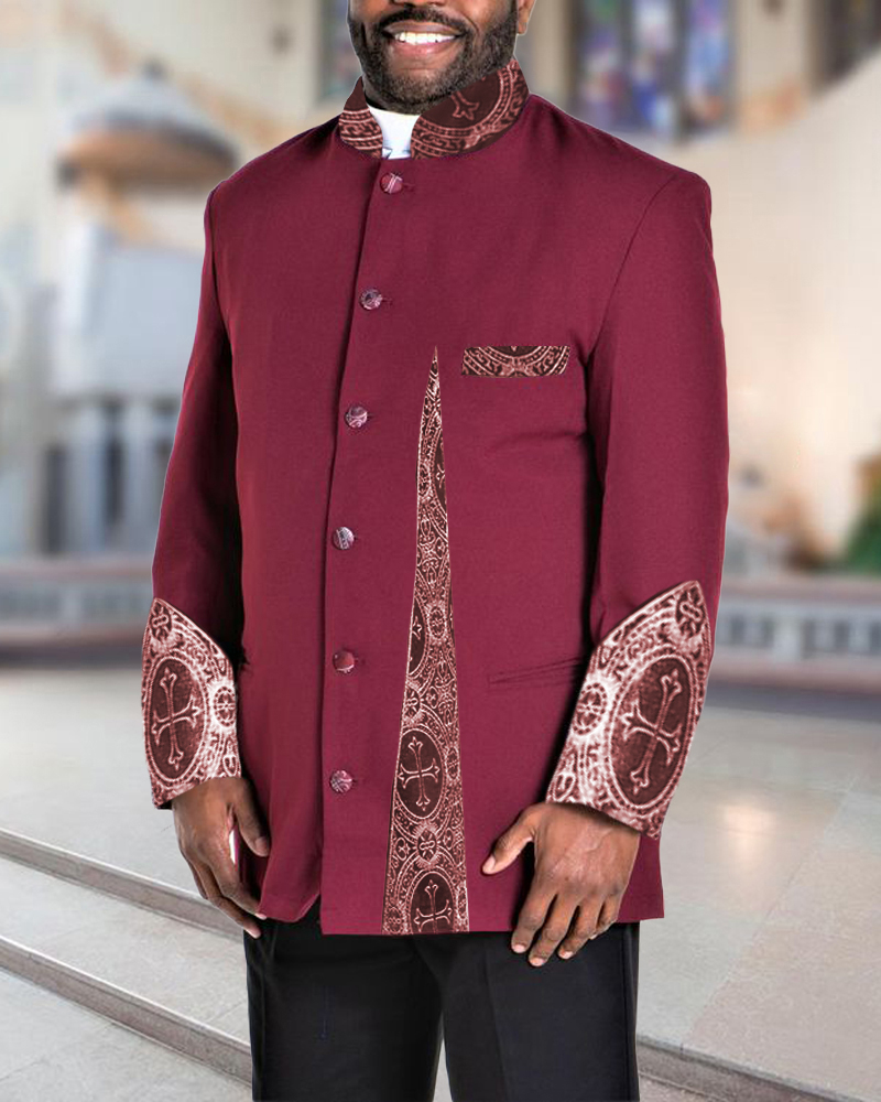 Men's Casual Contrast Color Printed Jacket