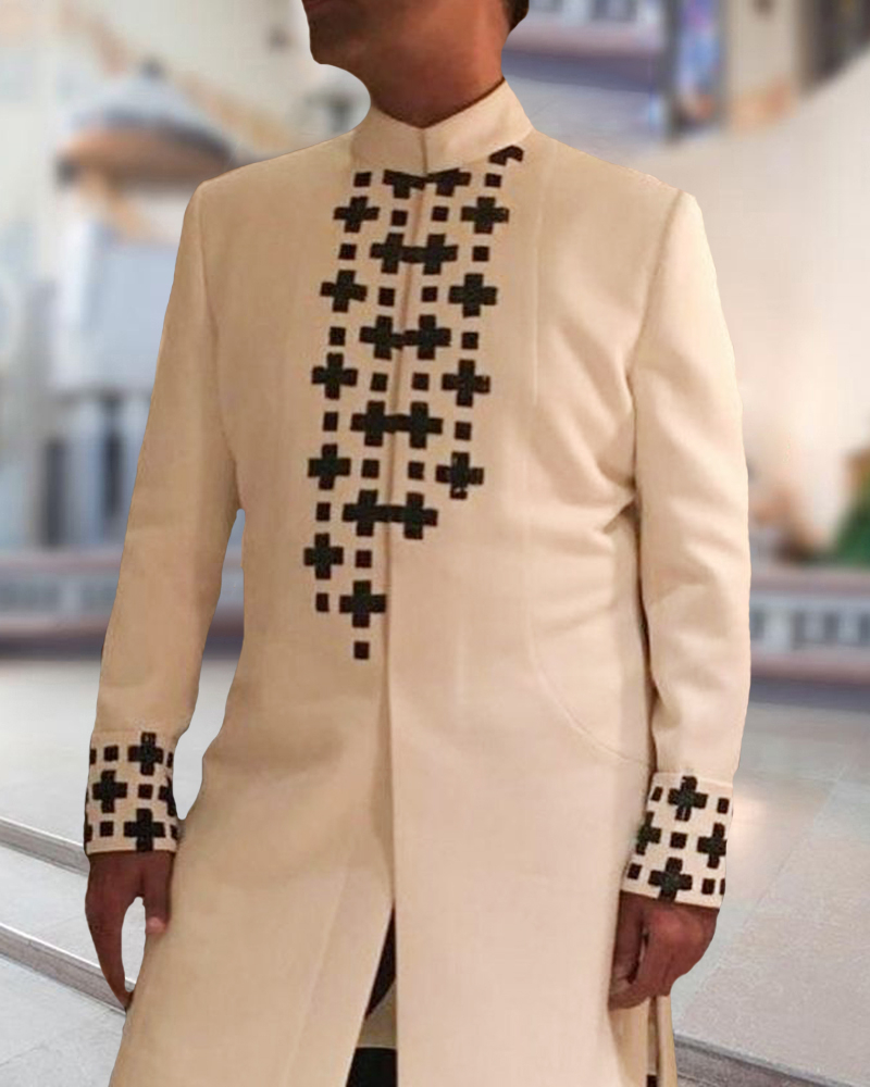 Men's casual color contrast print long-sleeved jacket