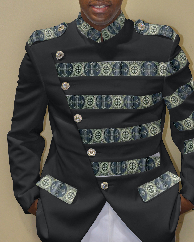 Men's Casual Contrast Color Printed Jacket