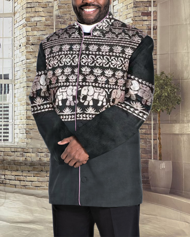 Men's casual color contrast print long-sleeved jacket