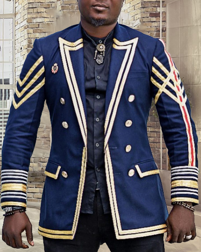 Men's Casual Contrast Color Printed Jacket