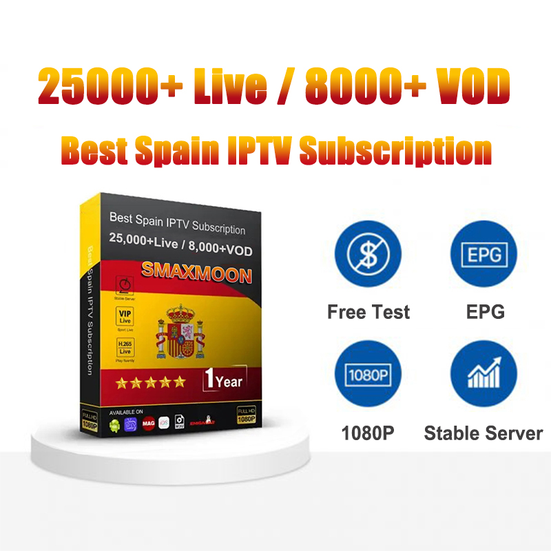 1 Year IPTV for 3 different devices simultaneously, work for Spain support reseller panel