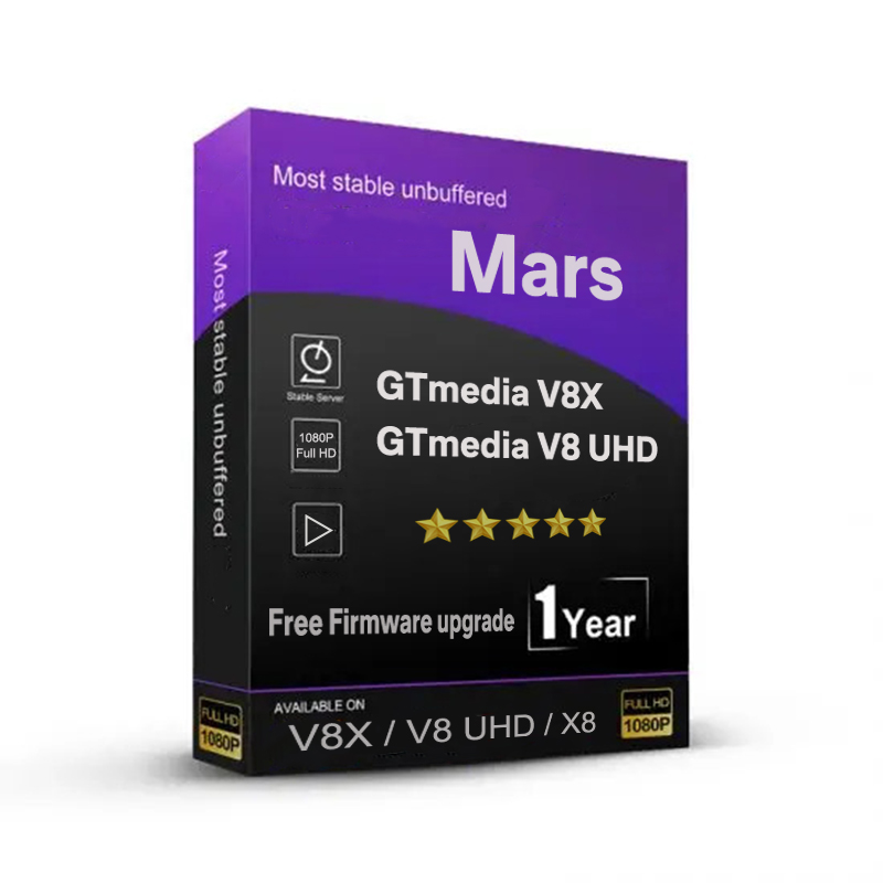 1 Year Stable Europe Mars Panel. Server for GTmedia V8X / V8 UHD / V9 Prime /V7 Pro with good quality, fast support team.