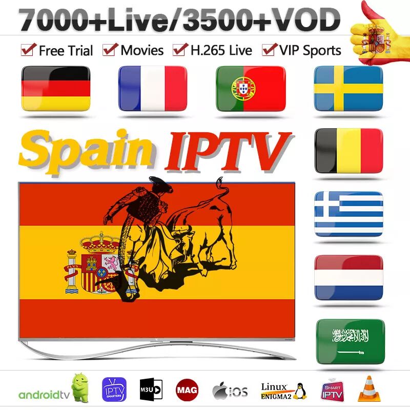 6/12/24 Months Spain IPTV Subscription fit for Smart TV / Iphone / Android / Gtmedia V8X / PC ,World IPTV ES/PT/PL/UK Suport 3 device at same time