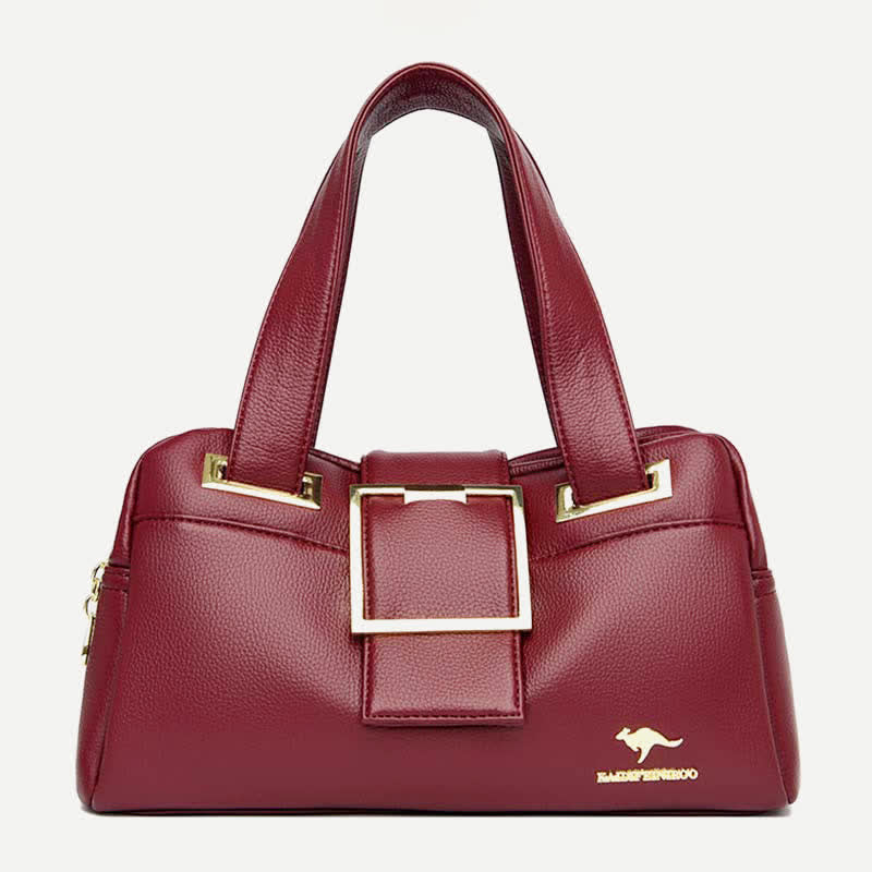 Triple Compartment Satchel Handbags Leather Shoulder Bag Top Handle