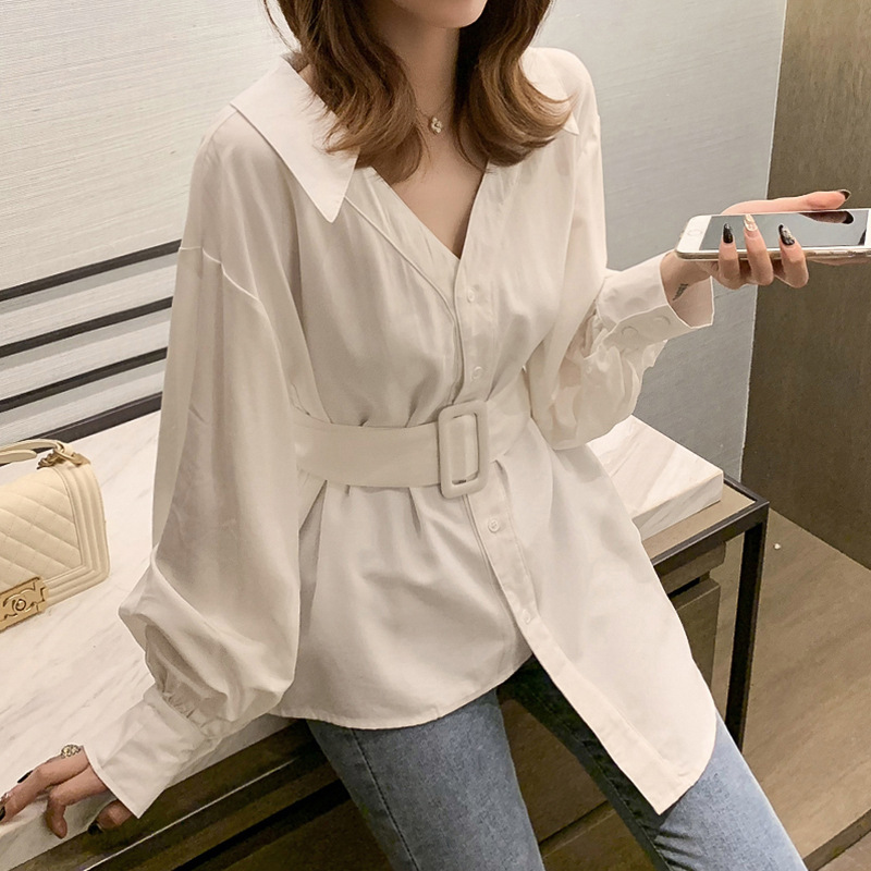 Waist shirt Women's long -sleeved spring and autumn new women's retro Hong Kong flavor design sense niche jacket light cooked shirt
