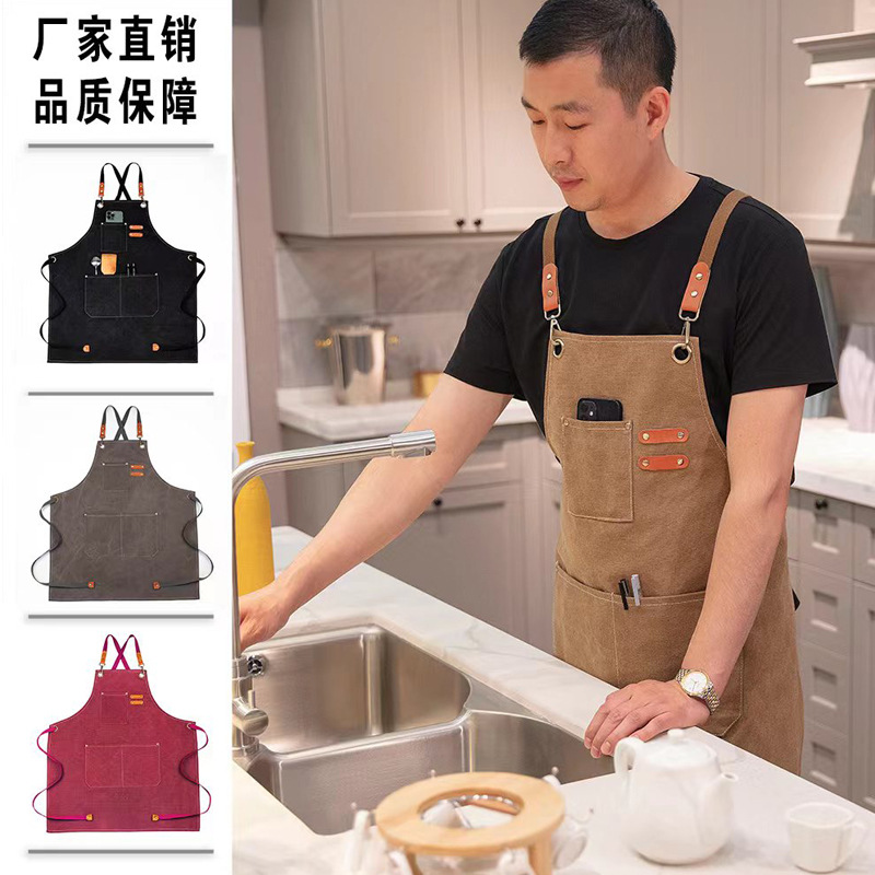 Foreign trade thickened all -cotton canvas apron, coffee, milk tea shop surrounds the waist house kitchen garden work apron