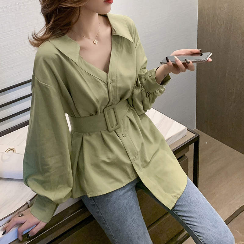 Waist shirt Women's long -sleeved spring and autumn new women's retro Hong Kong flavor design sense niche jacket light cooked shirt