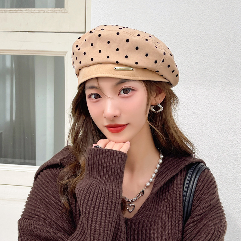 Japanese small label design Beret hat female British retro painter hat sweet wave dot all -match Budi hat net red tide