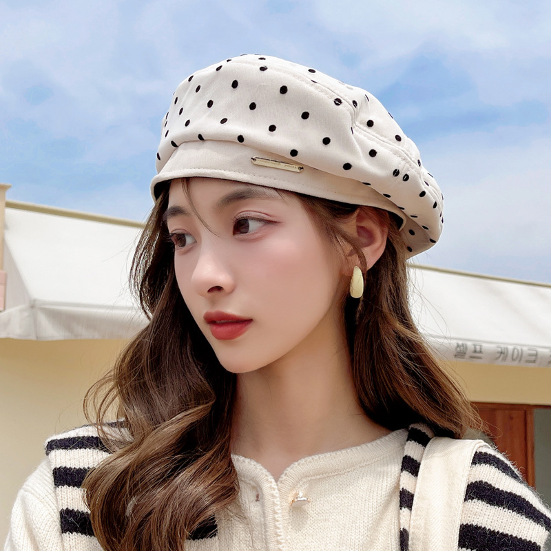 Japanese small label design Beret hat female British retro painter hat sweet wave dot all -match Budi hat net red tide