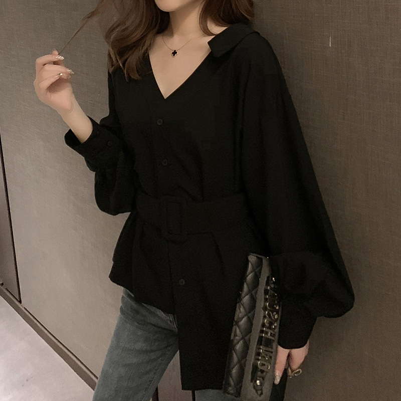 Waist shirt Women's long -sleeved spring and autumn new women's retro Hong Kong flavor design sense niche jacket light cooked shirt