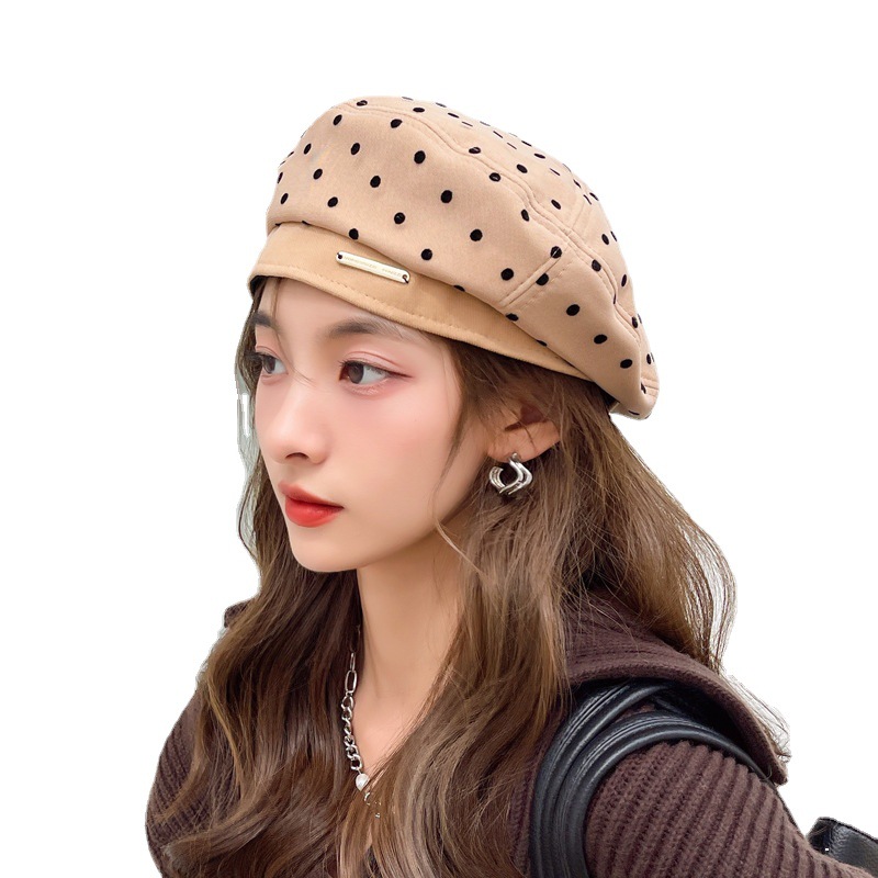 Japanese small label design Beret hat female British retro painter hat sweet wave dot all -match Budi hat net red tide