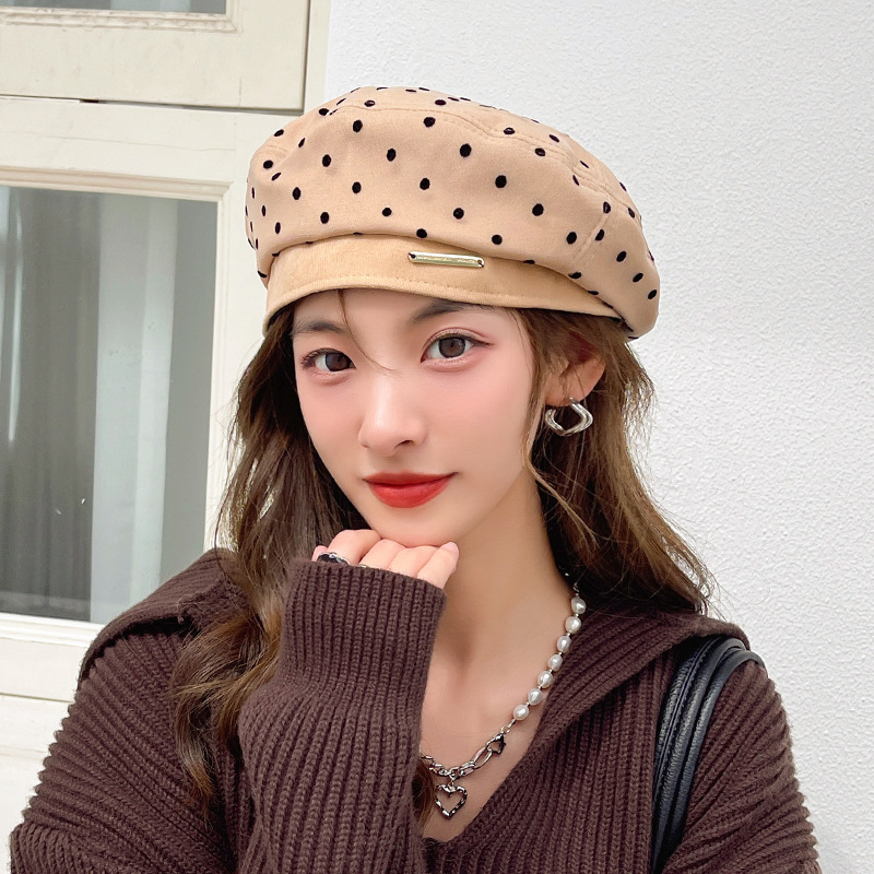 Japanese small label design Beret hat female British retro painter hat sweet wave dot all -match Budi hat net red tide