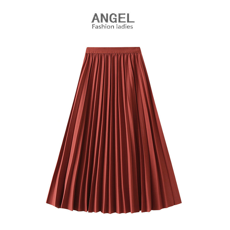 2023 ドレーププリーツスカート　レディース　ミッドレングスワイドつばハイウエストスカートスリムスカート