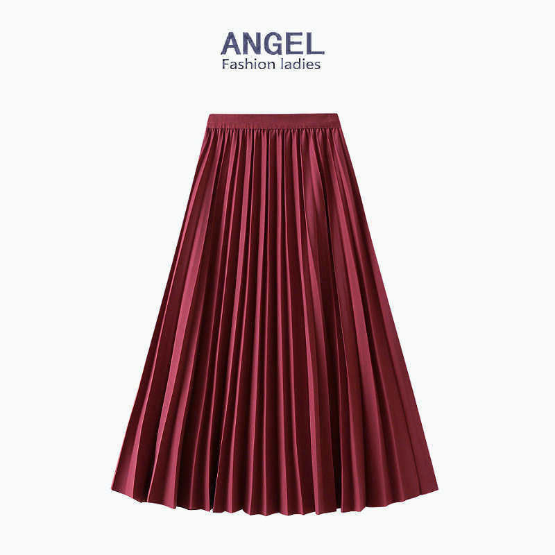 2023 ドレーププリーツスカート レディース ミッドレングスワイドつばハイウエストスカートスリムスカート