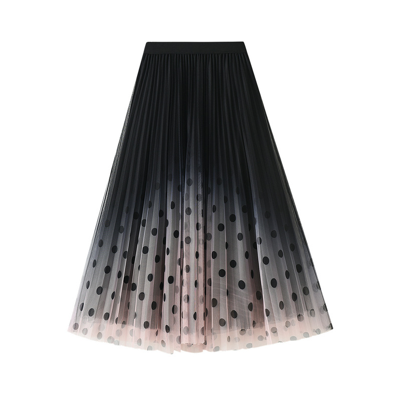 プリーツスカート　レディース　ダブルガーゼ　スカート　水玉　きれいめ