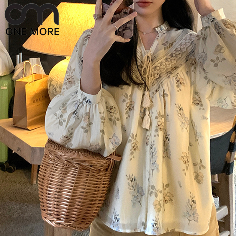 シャツ  花柄 パフスリーブ 気質 vネック デザイン ゆったり トップス 2023新作 夏服