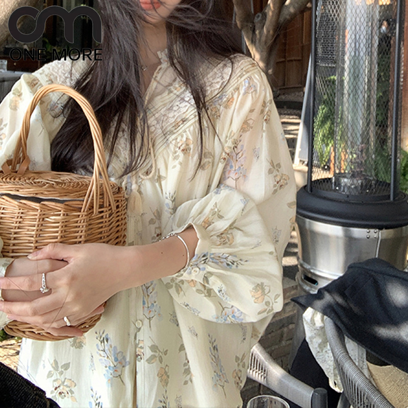 シャツ  花柄 パフスリーブ 気質 vネック デザイン ゆったり トップス 2023新作 夏服
