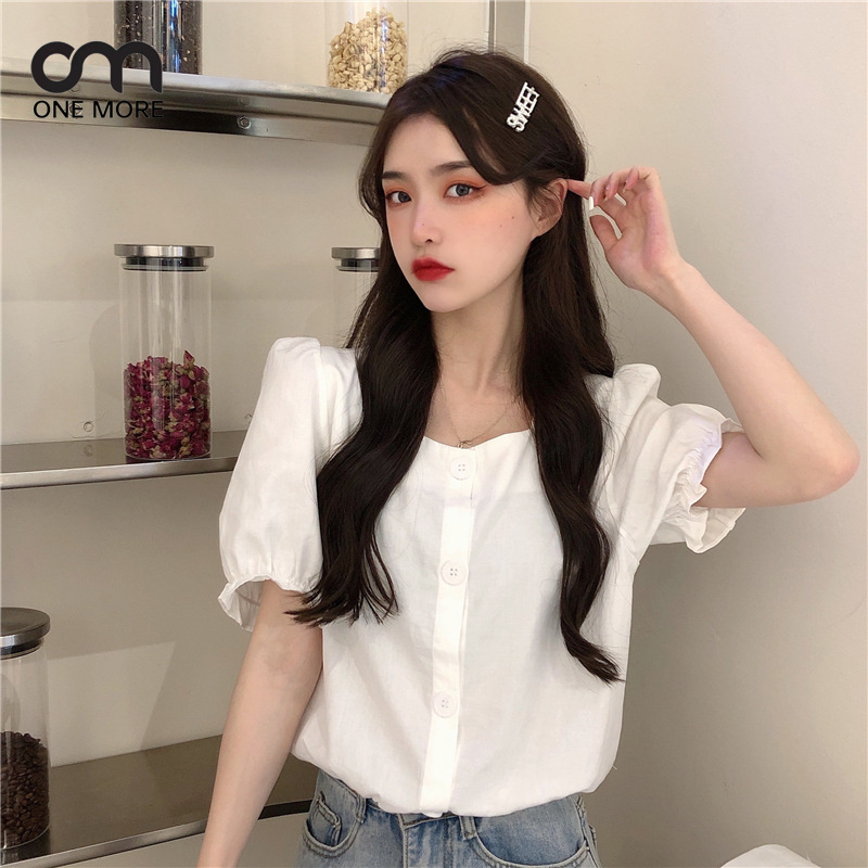 シャツ  シンプル   簡約 かわいい パフスリーブ  春服  着痩せ きれいめ おしゃれ
