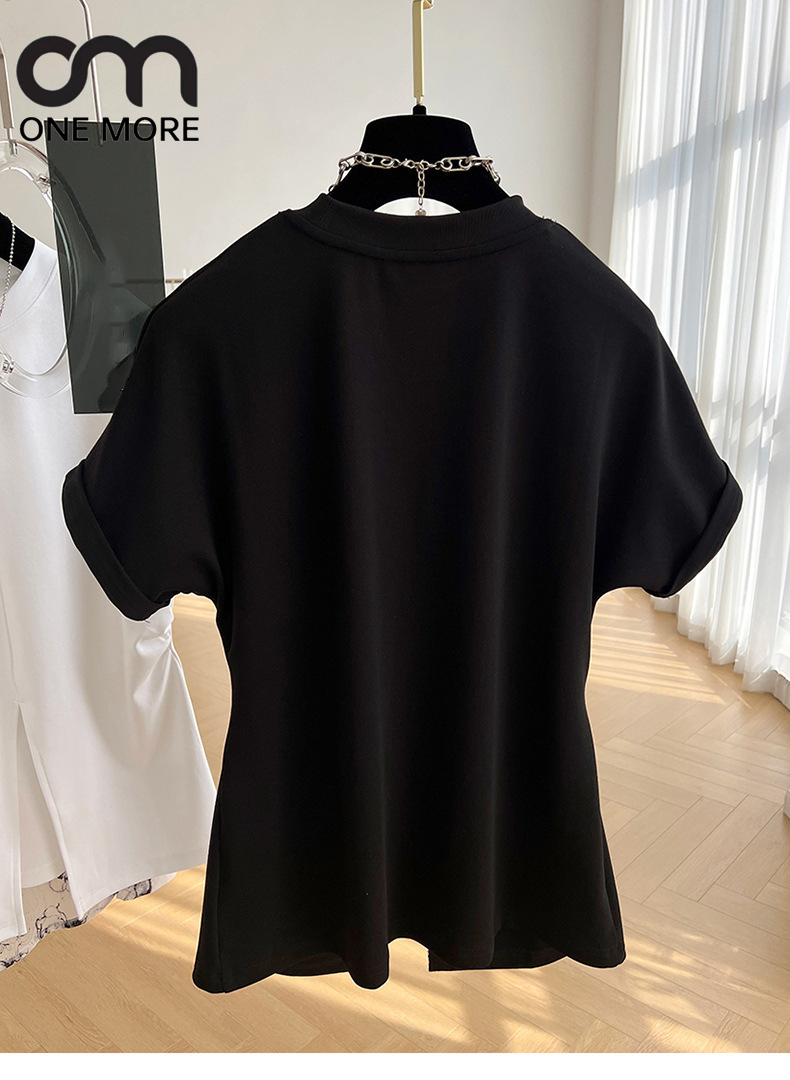 シャツ スリット ブラウス デザイン 着痩せ 無地 2023新作 夏服